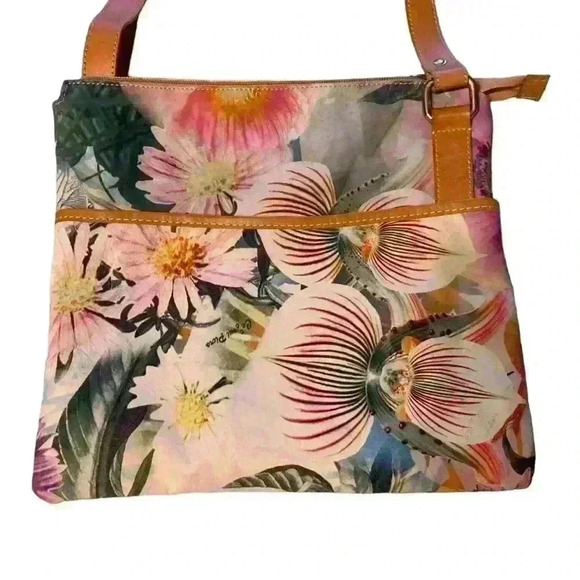 Ceoni Piero Shoulder Handbag Genuine Leather Trim Floral Design. - Picture 4 of 10